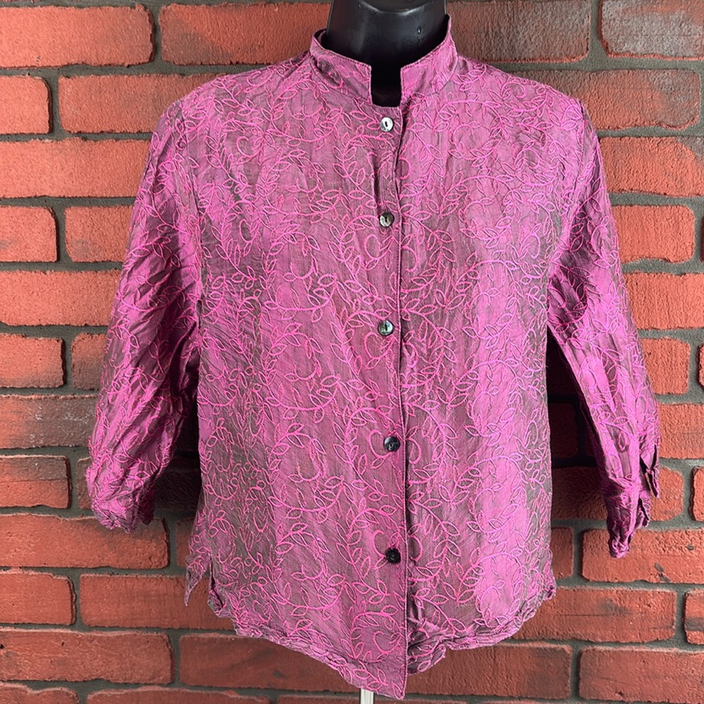 Kathleen Sommers Shirt Womans Medium Purple‎ Button Down